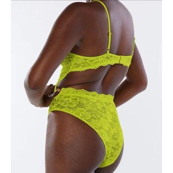 Savage X Fenty Floral Lace Teddy Acid Lime Cutout All over Stretch Lace Size XS - Picture 5 of 8